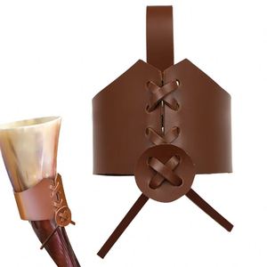 Retro Embossed PU Leather Beer Belt Holder Viking Drinking Horn Mug Tankard <b>Portable</b> <b>Bar</b> Household Drinkware Accessories - Product Image 4