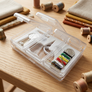 AA0103 Traveling Sewing kit|Portable Sewing Kit With <b>Mirror</b> And Threads In Clear <b>Plastic</b> Case For Embroidery And Travel Use - Product Image 3