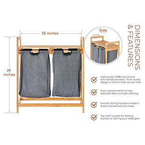 Canastas de Almacenamiento de Ropa de Bambú Modernas y Sostenibles al por Mayor, con Doble Compartimento y Asas, para Organización de Lavandería, 29X25 - Product Image 3