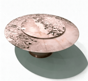 Table à manger moderne en granit rose naturel de luxe avec plateau tournant Lazy Susan, pieds en métal, 8 places, mobilier de maison - Product Image 1