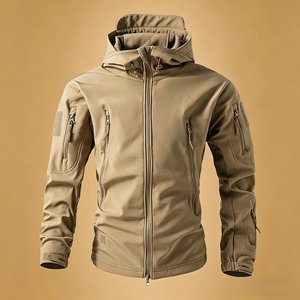 Custom Men's Slim Waterproof Stand Collar <strong>Hooded</strong> Tactical Windproof Softshell <strong>Jacket</strong> Multi-Pocket <strong>Hooded</strong> <strong>Soft</strong> <strong>Shell</strong> Men's <strong>Jacket</strong> - Product Image 1