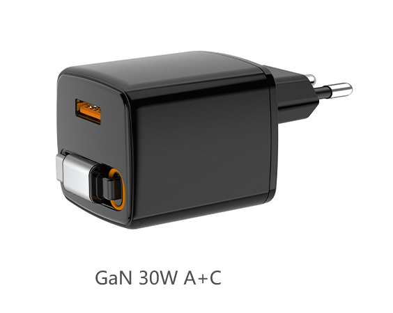 Certified 30W Retractable GaN Charger Type-C USB-A PD 3.0 QC PPS OVP OTP OCP 5V 9V 20V Output