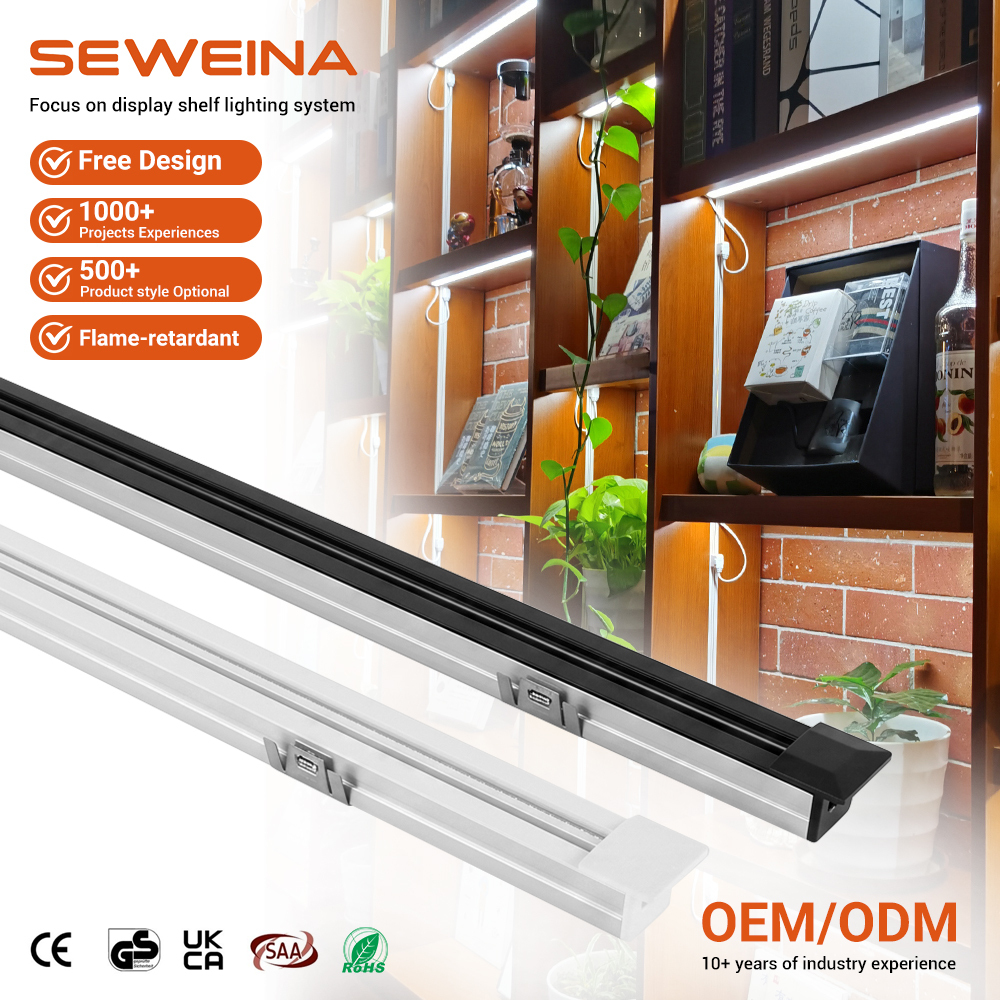 Factory Direct 12V 24V Recessed Snap-fit Power Two Line DC <strong>Guide</strong> Rail for Conductive Slot Display Cabinet Shelf