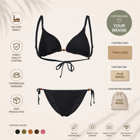 Ensemble de maillot de bain deux pièces pour femme grande taille, haut de gamme, uni, avec logo, à nouer devant, respirant, micro-soutien-gorge push-up