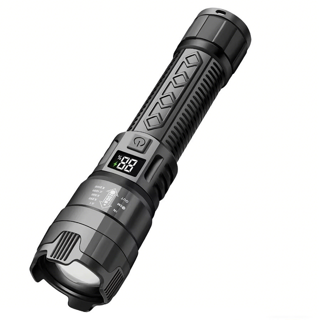 Advanced Rechargeable USB Portable Torch 800mAh 18650 Battery Super Bright 4-in-1 LED Modes Digital Display Telescopic Zoom IP54