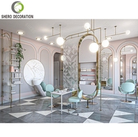 Miroir de salon de beauté vert, station de coiffure, design d'intérieur de salon de barbier, ensemble de mobilier de salon professionnel |    Conception complète de salon de beauté