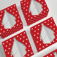Boîte cadeau de Noël pour fenêtre, motif bonhomme de neige et flocon de neige, quadrilatère à carreaux rouge, noir et blanc, avec laminage mat, respectueux de l'environnement