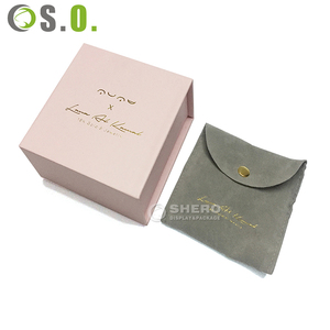 Luxury Gold Foil Print Magnetic Cardboard <b>Jewelry</b> Gift Box Matching Snap Microfiber Pouch Wedding <b>Jewelry</b> <b>Packaging</b> Set Custom C - Product Image 1