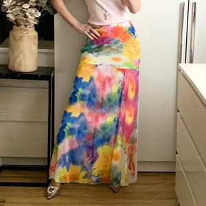 Jupe longue en maille transparente sexy pour femmes, imprimé floral peinture à l'huile, jupe moulante, tenue de plage pour filles branchées, été Y2K - Product Image 1