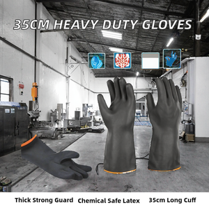 Guantes Industriales Negros y Naranjas de 35 cm y 180 g, 30 mil de Grosor, Resistentes a Químicos, Antideslizantes, Sin Polvo, con Puño Enrollado - Product Image 2