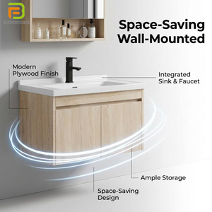 <span class=keywords><strong>Meuble</strong></span>-lavabo flottant moderne pour hôtel, vente en gros, armoire de rangement murale en contreplaqué avec miroir - Product Image 2