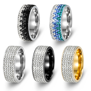 Europe and the United States hot selling jewelry cross-border jewelry 8MM stainless steel plating 5 row drill <b>ring</b> hot selling - Product Image 1