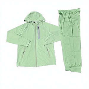 ชุดวอร์มกันลมแบบมีฮู้ด 2 ชิ้น สกรีนโลโก้ได้ สำหรับผู้ชายและผู้หญิง ผ้าไนลอน ซิปหน้า เสื้อแจ็คเก็ตและกางเกงขายส่ง สไตล์สตรีทแวร์ - Product Image 1