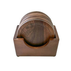 Vente en gros Ensemble de sous-verres ronds carrés en noyer et bambou Sous-verres personnalisés en bois pour boisson à la bière avec support - Product Image 6