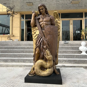 Statua in Bronzo a Grandezza Naturale di San Michele Arcangelo che Sconfigge il Serpente, Scultura Religiosa per Chiesa e Decorazione da Giardino - Product Image 1