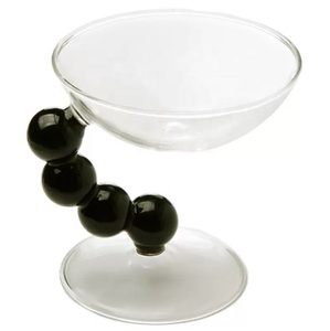 Bol à dessert en <span class=keywords><strong>verre</strong></span> à tige perlée noire personnalisé en gros - <span class=keywords><strong>Verre</strong></span> à cocktail artistique moderne pour glace et fruits - Product Image 2