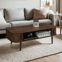 Table basse minimaliste en noyer pour salon, table centrale moderne de luxe avec étagères de rangement ouvertes