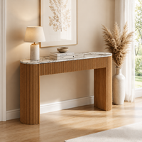 Table console incurvée en bois cannelé, table d'entrée en faux marbre pour couloir