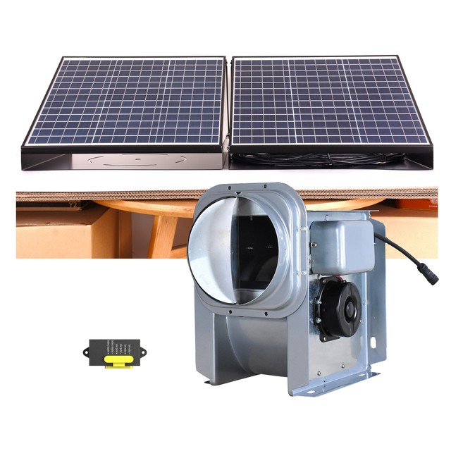 Kitchen Hot Air Exhaust Fan Blower 100% Eco Ventilation Solar Kit BLDC Motor 8'' 120W Silent Attic Inlined Duct Fan with Battery