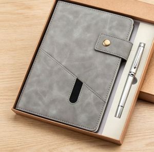 Cadeaux de bureau personnalisés Articles promotionnels Ensembles exécutifs Carnets en cuir PU gris A5 avec stylo Ensemble cadeau d'entreprise pour homme - Product Image 1
