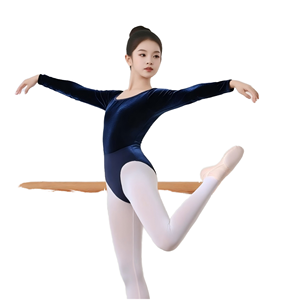 Justaucorps de danse pour filles, vêtements d'entraînement en velours à manches longues, bleu marine, justaucorps de ballet pour enfants, gymnastique pour filles - Product Image 4