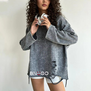 À la mode <span class=keywords><strong>femme</strong></span> <span class=keywords><strong>T</strong></span>-<span class=keywords><strong>Shirt</strong></span> femmes Vintage à manches longues en détresse lavage à l'acide surdimensionné <span class=keywords><strong>T</strong></span>-<span class=keywords><strong>Shirt</strong></span> respirant pour les filles - Product Image 3