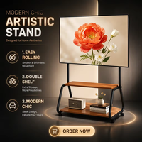 Sanwei 32-75 Inch Mobile Steel Art TV Cart Bersertifikat CE VESA 800x400mm Dudukan TV Beroda untuk Lantai Warna Hitam 60kg