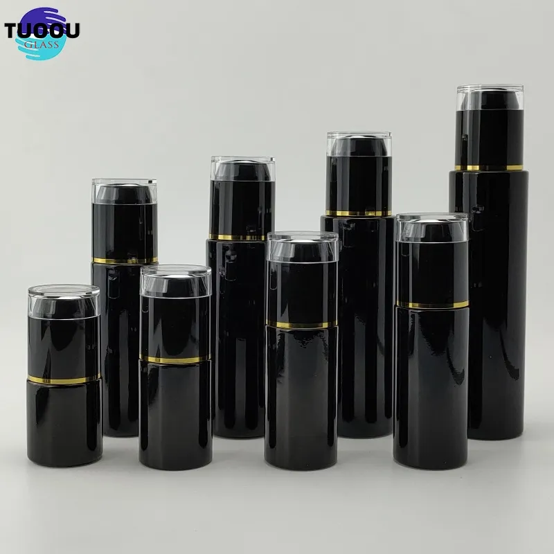 Spot Wholesale Cosmetics Packaging 30ml 50ml 100ml Bright Frosted Black Lotion Glass Bottle Container