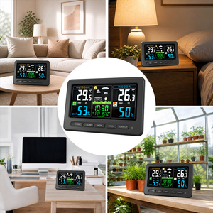 Station météo numérique à grand écran couleur électronique de température intérieure et extérieure, <span class=keywords><strong>radio</strong></span>, contrôle, <span class=keywords><strong>réveil</strong></span> avec capteur - Product Image 6