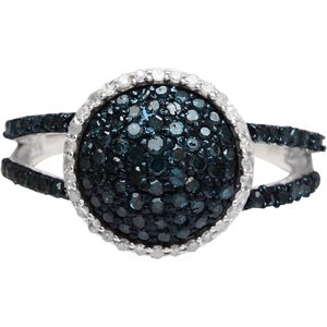 Jewelspaark 925 Sterling Silver <b>Dome</b> Diamond <b>Ring</b> 0.81 Ct Natural White And Blue Round Brilliant Cut Pave Setting For Women - Product Image 1