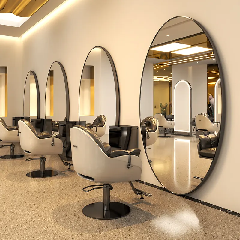 Черное круглое зеркало для салона, односторонние настенные зеркала для парикмахерской, современная простая станция для салона со светодиодным освещением