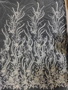 High End Blumen stickerei Mesh Pailletten Stoff Perlen Netz Spitze für weißes Hochzeits kleid HY2220 - Product Image 2