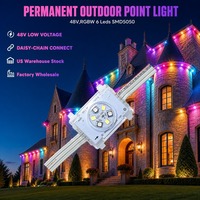 Lumières de Noël et de fêtes extérieures permanentes DC48V RGBW à 6 LED, type rail, à points lumineux, étanches IP68, pour avant-toits, 200ft, 300ft, 500ft