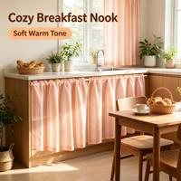 Rideau de couverture de rangement multifonctionnel moderne en mélange de lin isolant, rayé orange et rose, pour armoire de cuisine et décoration de buffet