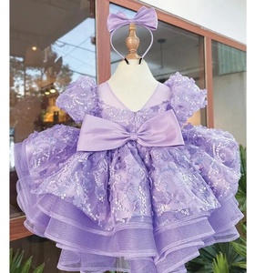 Abito da Principessa Viola Sognante per il Primo Compleanno della Bambina 2026 Nuovo <span class=keywords><strong>Vestito</strong></span> con Paillettes a <span class=keywords><strong>Farfalla</strong></span> a Maniche Corte per il Centenario del Neonato - Product Image 6