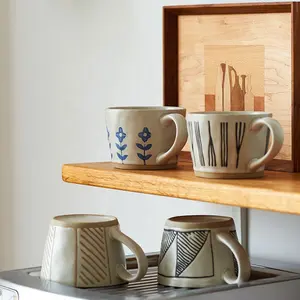 जापानी शैली हस्तनिर्मित कॉफी कप किसी न किसी मिट्टी के बर्तनों रेट्रो सिरेमिक मग पानी कप सरल