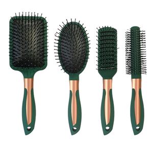 Custom OEM Professional 4-Piece Luxury Curly Nylon Paddle Vent Waterproof Detangling Hairbrush Set Salon Green Color for Women - Product Image 2
