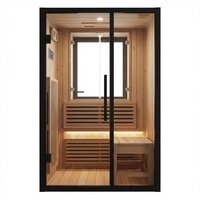 Ruang Sauna Inframerah Terpasang Dalam Ruangan untuk 2 Orang, Kabin Uap Kayu dengan Kontrol Digital dan Pintu Kaca Penuh untuk Spa di Rumah