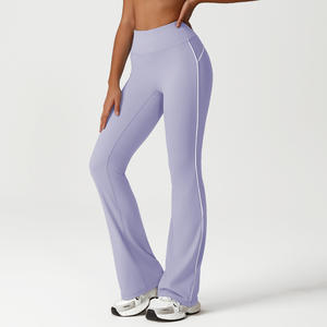 女性用ハイウエストフレアパンツ新作カラーブロックバットリフトフレアレギンスワークアウトランニングフィットネスワイド脚ヨガパンツ - Product Image 2