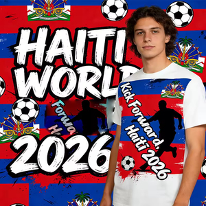 Camisetas de Fútbol Personalizadas con el Logotipo de la Copa <span class=keywords><strong>Mundial</strong></span> de Fútbol 2026 para Aficionados de Haití, Camisetas Deportivas Casuales de Poliéster para Hombre - Product Image 4