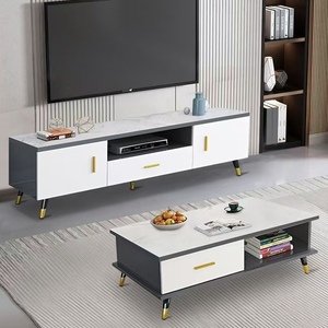 Meuble <span class=keywords><strong>TV</strong></span> moderne <span class=keywords><strong>pour</strong></span> <span class=keywords><strong>TV</strong></span> de <span class=keywords><strong>55</strong></span>/65 <span class=keywords><strong>pouces</strong></span>, centre de divertissement avec armoire de rangement et étagères ouvertes - Product Image 4