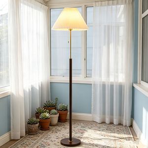 Pleated <b>Floor</b> Lamp Walnut Wood Color Led Light Warm Light Home Living Room Bedroom <b>Sofa</b> Bedside Standing Lamp - Product Image 3