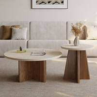Table basse ronde de 32 pouces en pierre frittée avec structure en bois, table centrale moderne pour salon