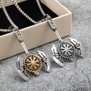 Collar Unisex de Acero Inoxidable Vintage con Colgante de Doble Cara con Símbolo Vikingo de Hacha y Diseño de Copo de Nieve, Joyería de Regalo - Product Image 1