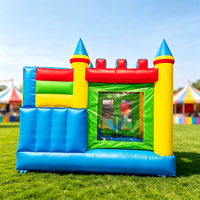 Château gonflable commercial combiné avec deux toboggans secs, en PVC robuste, pour location événementielle et aires de jeux