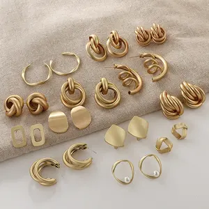 Kaimei-Conjunto de pendientes con forma de pin para mujer, set de pendientes con forma de mariposa, hebilla de cobre, Estrella y Luna, aretes de aro dorados geométricos, 2021