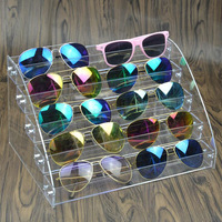 Boîte de rangement pour lunettes de soleil classiques en PMMA lavable OEM, 12 compartiments, étui de présentation durable pour lunettes, support de table pour lunettes