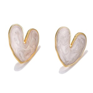 Boucles d'oreilles clous en acier inoxydable avec cœur émaillé blanc, bleu, noir, rose, jaune, plaqué or PVD, étanches, bijoux de mode quotidiens pour femmes - Product Image 3