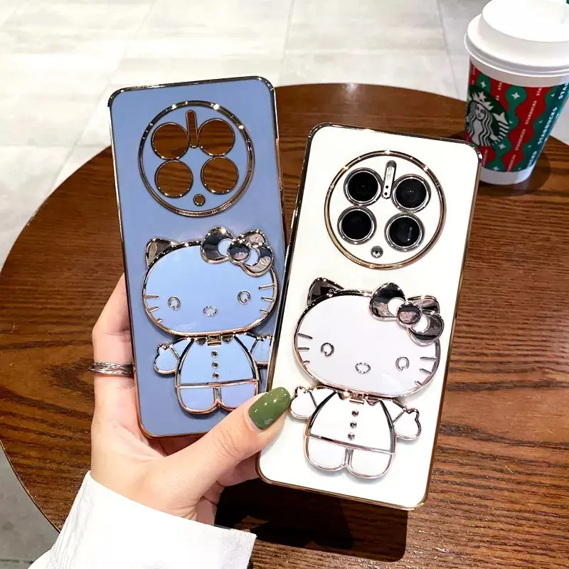 For Huawei mate 50 pro P 50 pro TPU phone case new design electroplated Hello cute kitty Makeup mirror bracket