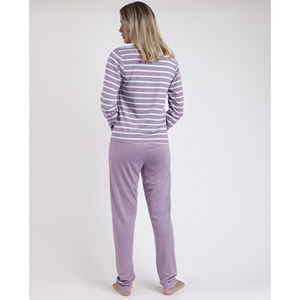 ADMAS HOME Pyjama rayé confortable pour femmes avec manches longues taille élastique fermeture à cordon XS Spandex respirant Homewear - Product Image 3